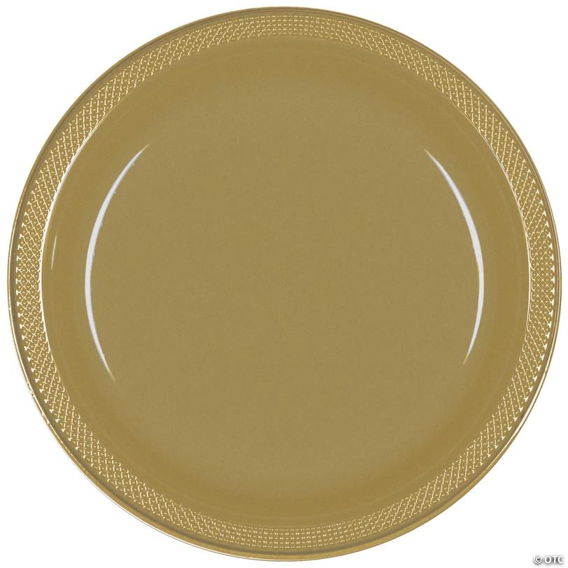 7" Bulk 50 Ct. Gold Disposable Round Plastic Dessert Plates Image