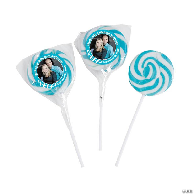 Turquoise Custom Photo Swirl Lollipops - 24 Pc. Image