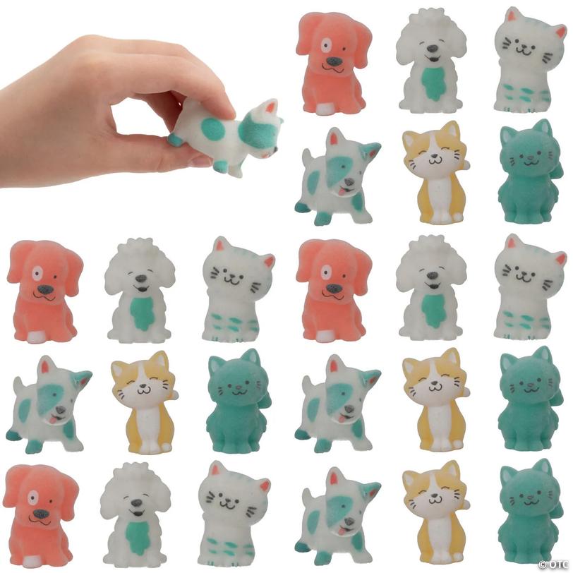 Mini Flocked Fuzzy Cute Dogs &amp; Cats - 12 pc Image