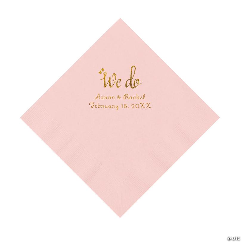 6 1/2" Bulk 50 Ct. Personalized We Do Pink Luncheon Napkins with Gold Foil Image