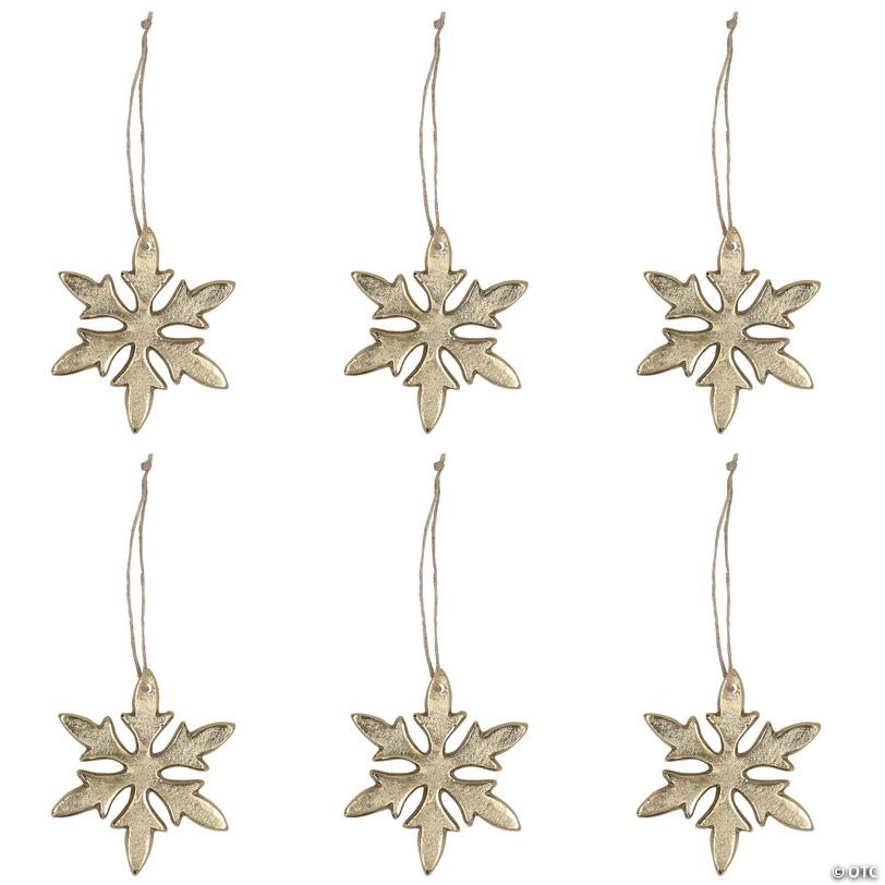 Gold Winter Snowflake-Shaped Metal Christmas Ornaments - 6 pc Image