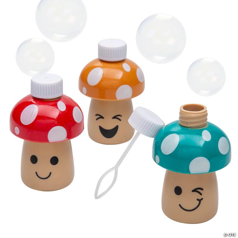 Mini Mushroom-Shaped Plastic Bubble Bottles - 12 pc Image