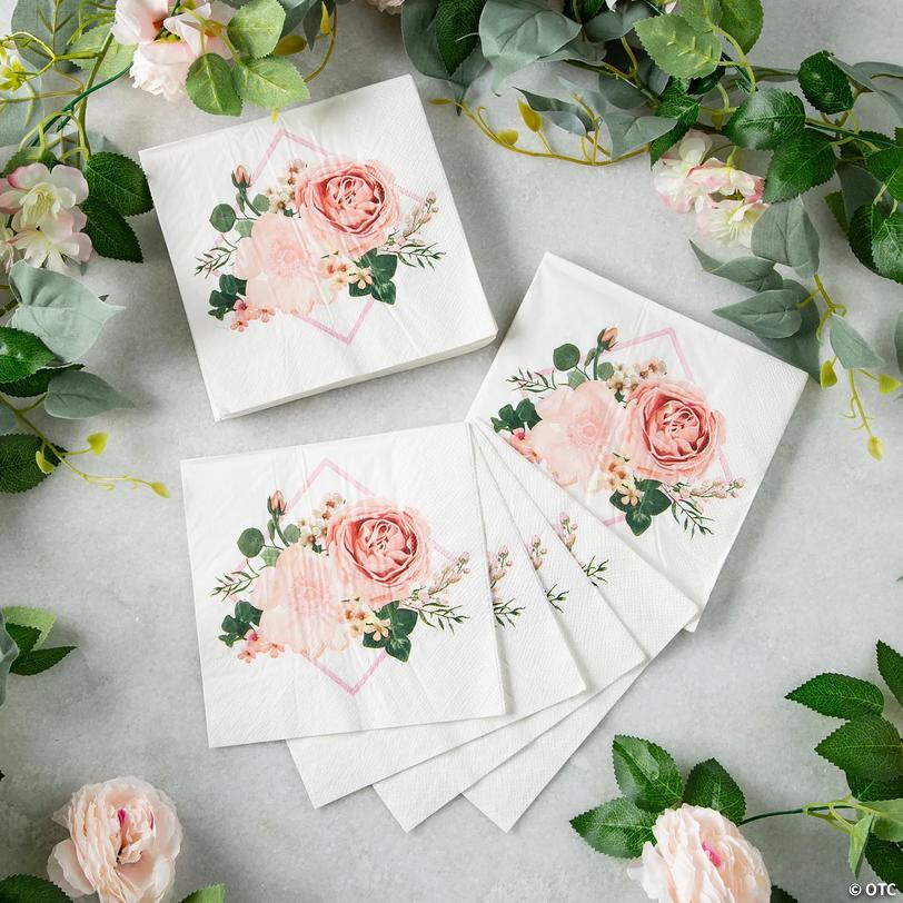 Blush Floral &amp; Leaf Luncheon Napkins - 32 Pc. Image