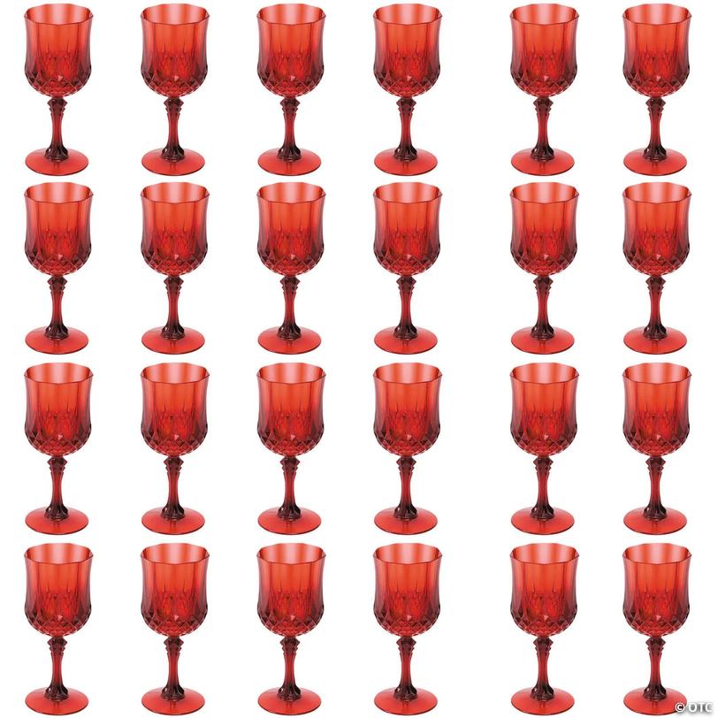 Red Patterned Christmas Plastic Wine Glasses - 8 oz, 24 ct Image