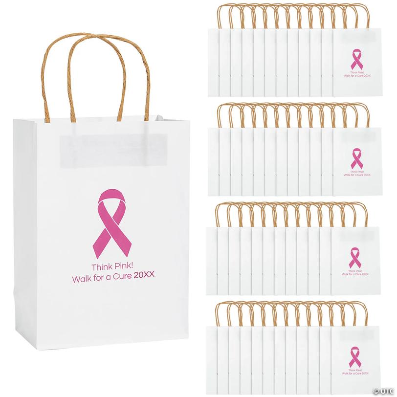 Bulk 48 Pc. Personalized Pink Ribbon Gift Bags | Oriental Trading