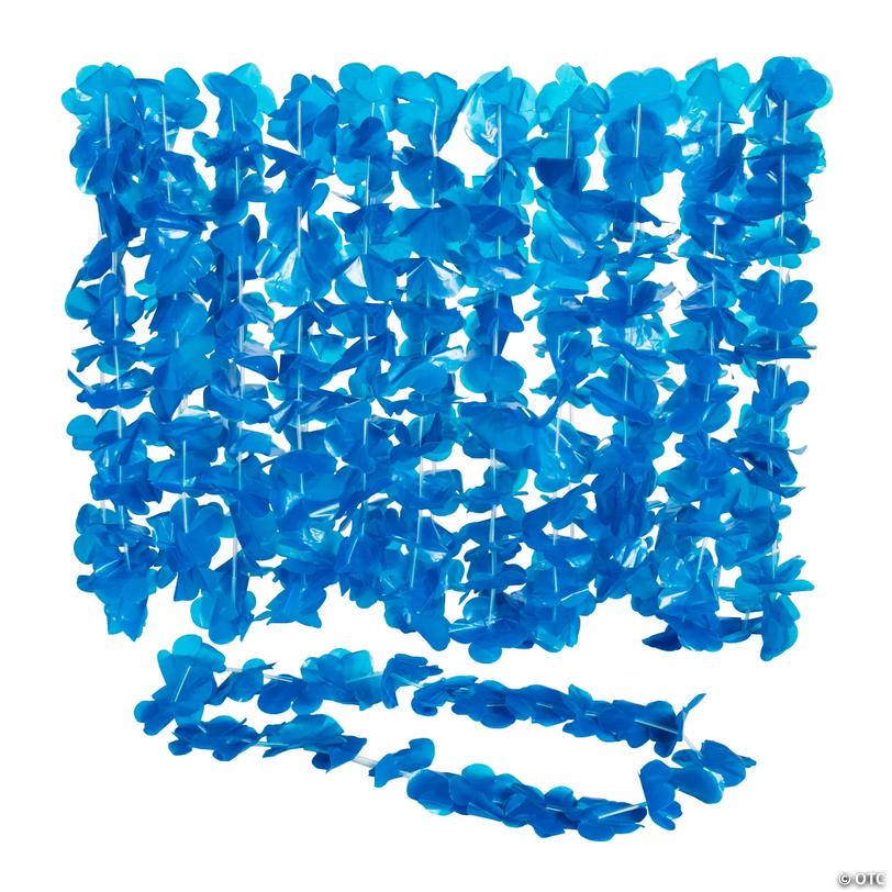 36" Bright Blue Luau Party Flower Plastic Leis &amp;#8211; 12 Pc. Image