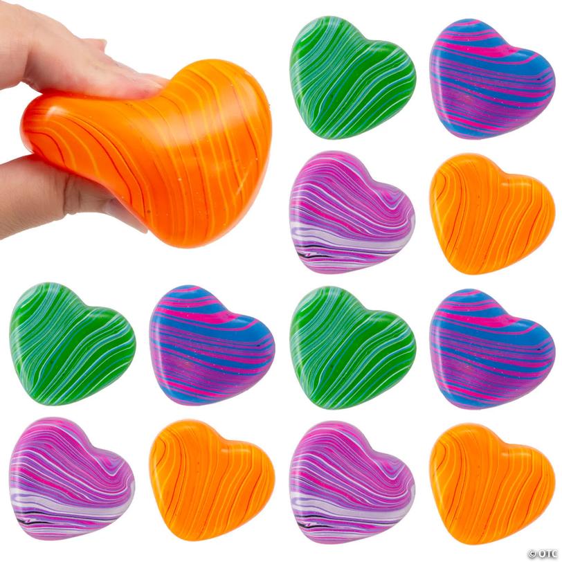 Marbleized Squeeze Heart Plastic Squishies &amp;#8211; 12 pc Image