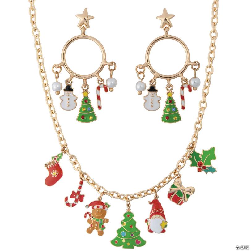 Christmas Icons Charm Necklace &amp; Earrings Set &amp;#8211; 2 pc Image