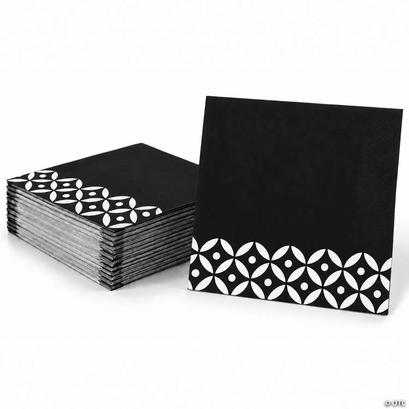 Bulk Black Geometric Beverage Napkins &amp;#8211; 144 ct Image