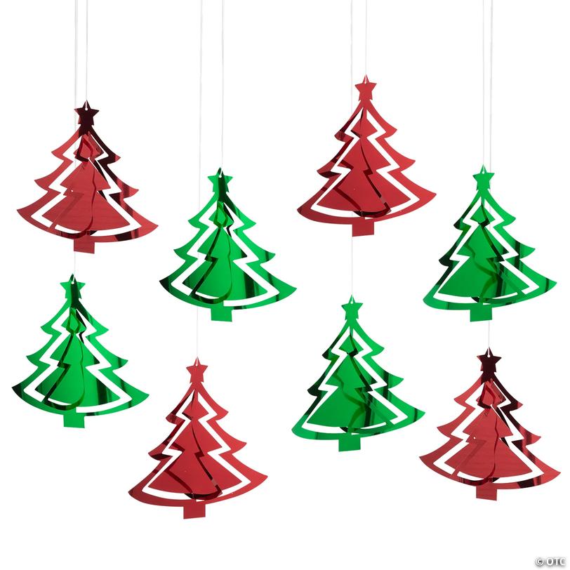 Red &amp; Green 3D Foil Christmas Tree Hanging Decorations - 8 pc Image