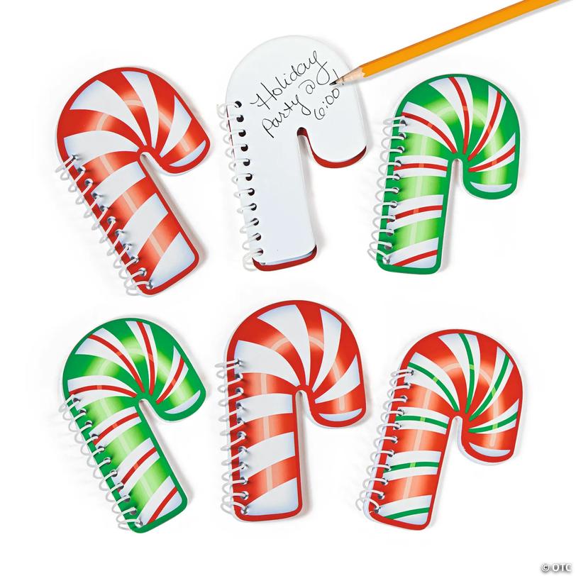 Candy Cane-Shaped Red &amp; Green Spiral Notepads - 24 pc Image