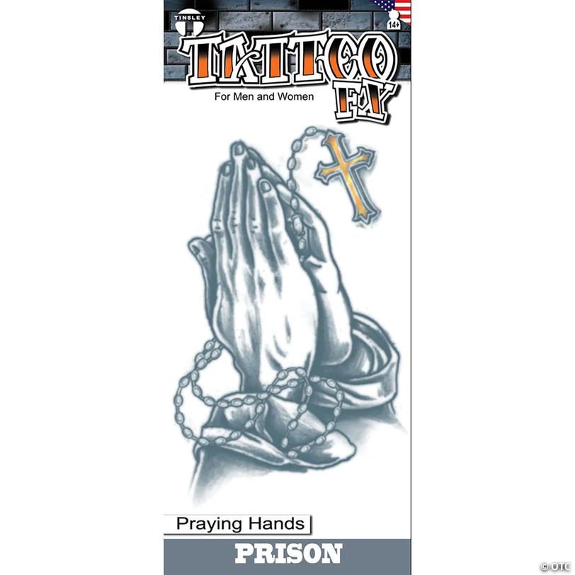 Tinsley Transfers Prison Praying Hands Temporary Tattoo Image