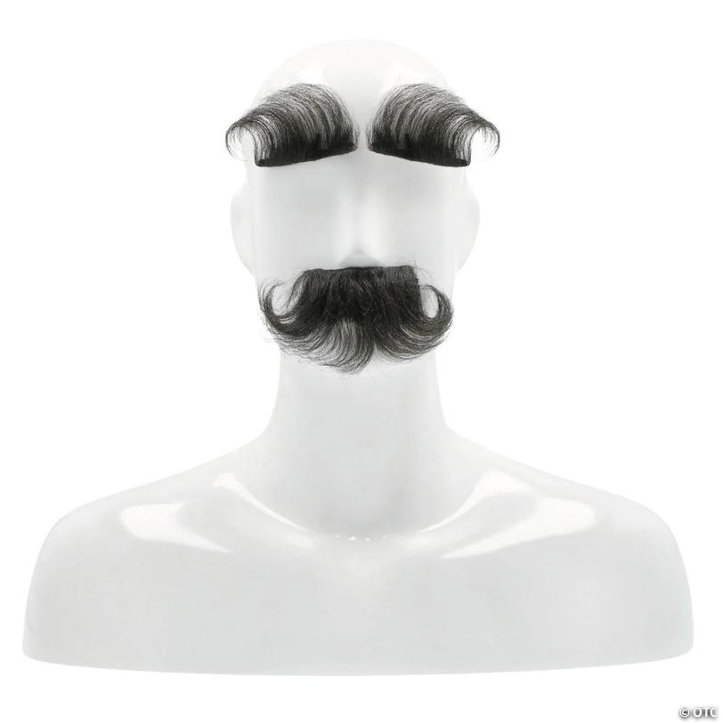 Adults Synthetic Fluffy Eyebrows &amp; Mustache Set - Black Image