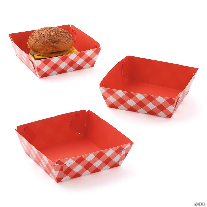 Red Gingham Hamburger Paper Trays- 12 Ct. Image