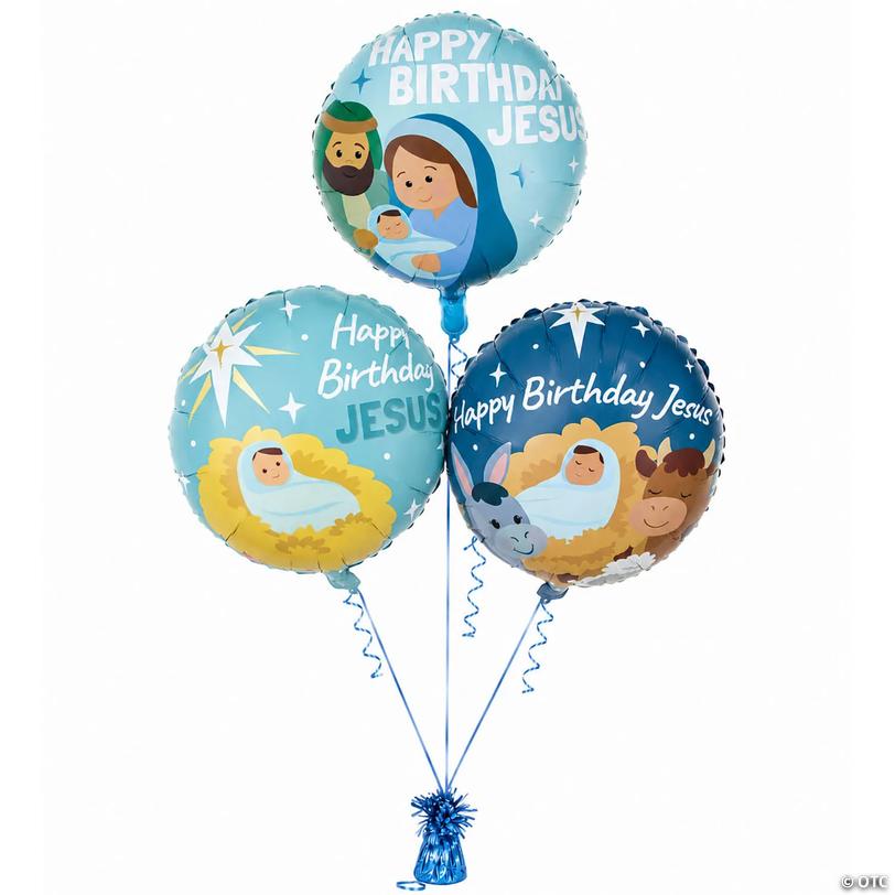 Happy Birthday Jesus Nativity Religious Christmas Mylar Balloons &amp;#8211; 18", 3 pc Image