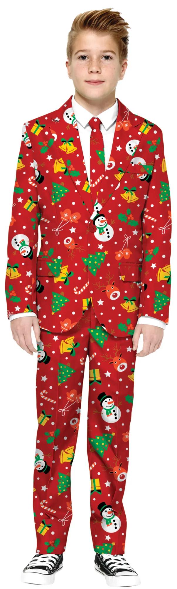 Boy's Red Christmas Icons Suit - Medium Image