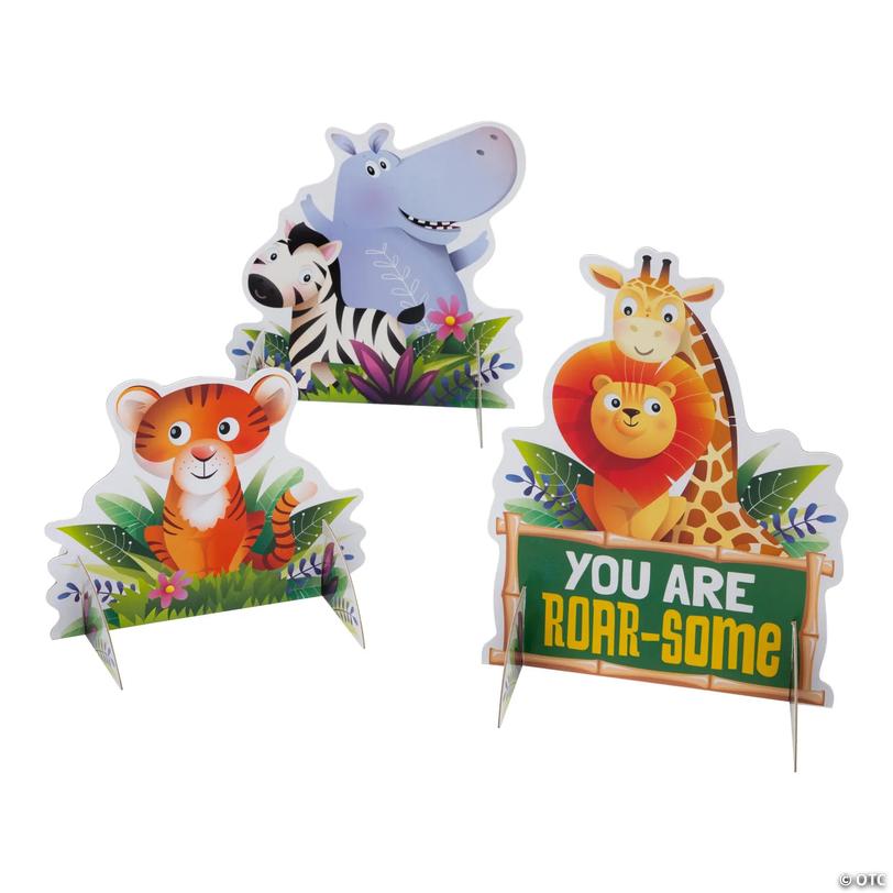 6" &amp;#8211; 10" Zoo Animals Party Colorful Cardstock Centerpieces - 3 Pc. Image
