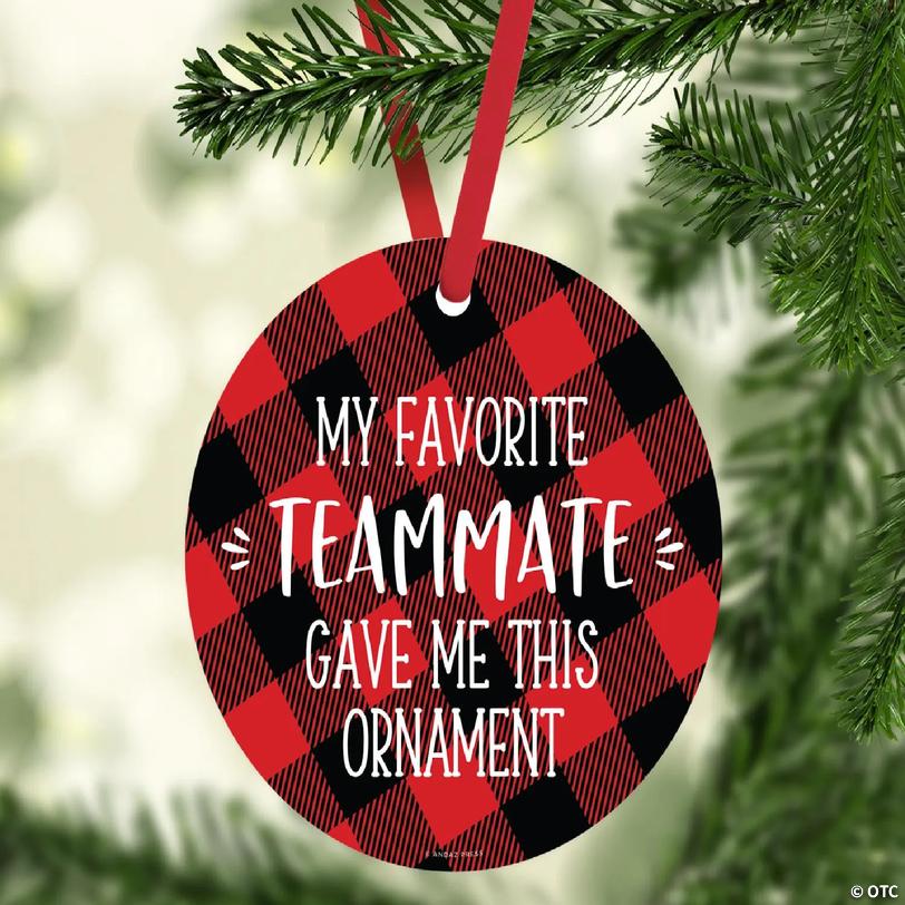 MDF Ornament Fav Teammate - Red Plaid | Oriental Trading