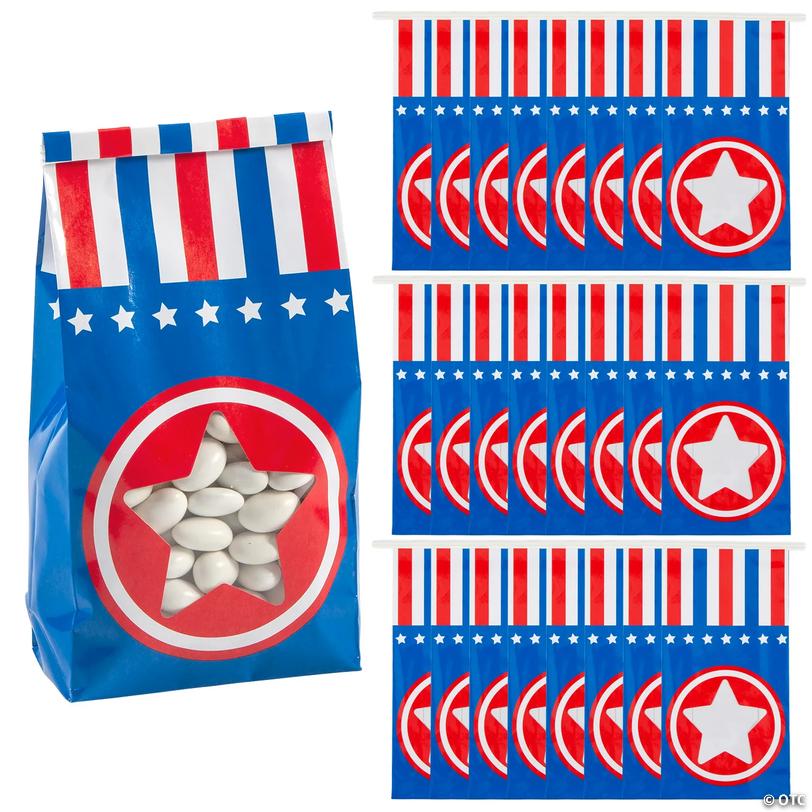 Patriotic Tin Tie Paper Treat Bags with Star Window - 24 pc Image