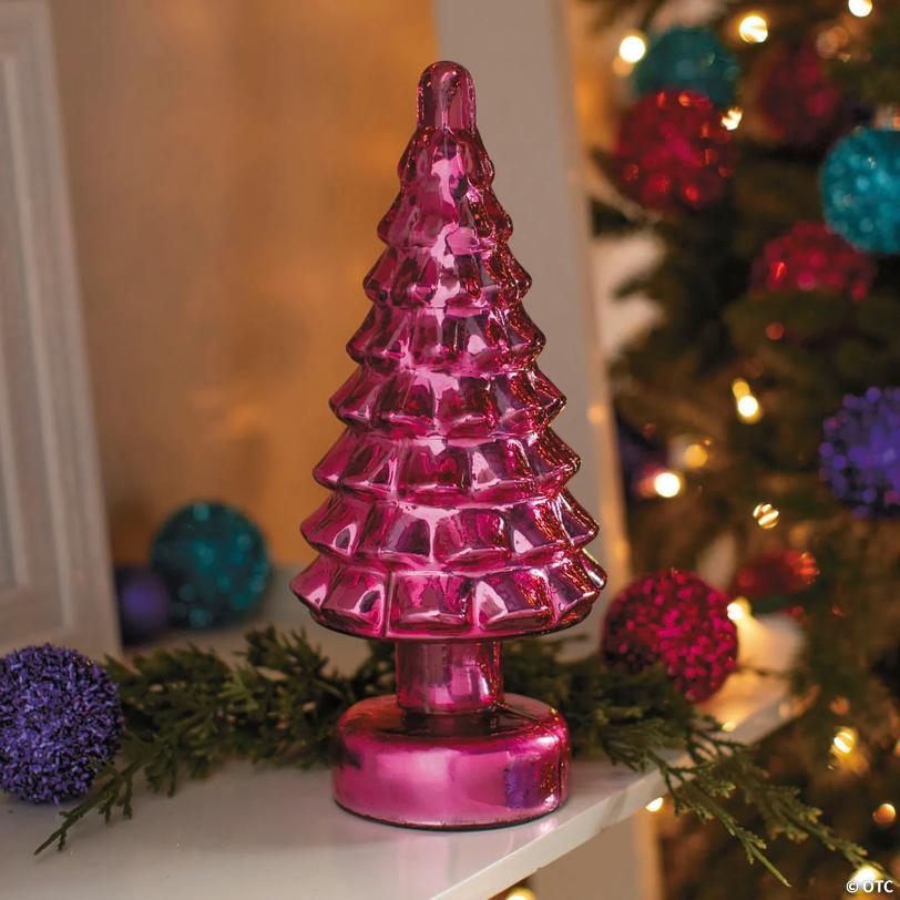 Pink Metallic Christmas Tree Glass Tabletop Centerpiece Image