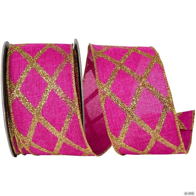 2.5in Lattice Diamond Glitter Ribbon: Fuchsia | Oriental Trading