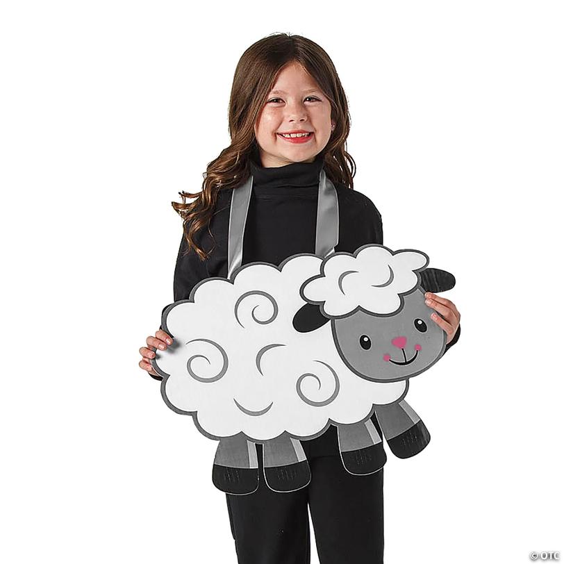 Kids Slip-On Sheep Cardboard Sandwich Board Costume Image