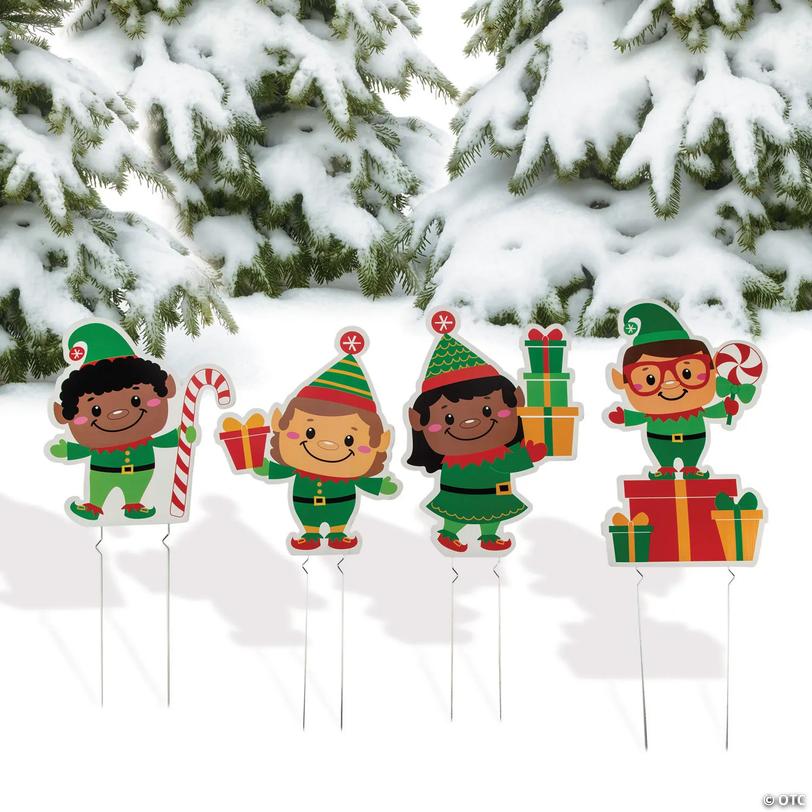 Elf Character Christmas Yard Signs - 4 pc Image