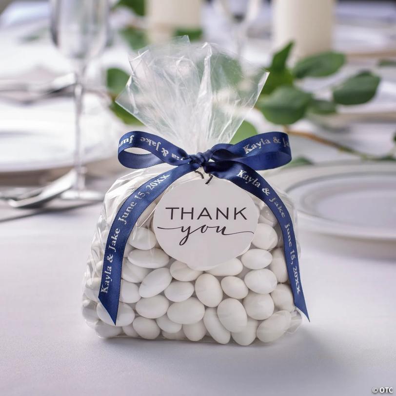 Bulk Personalized Navy Blue Ribbons with Cellophane Bags &amp; Tags for 48 Image