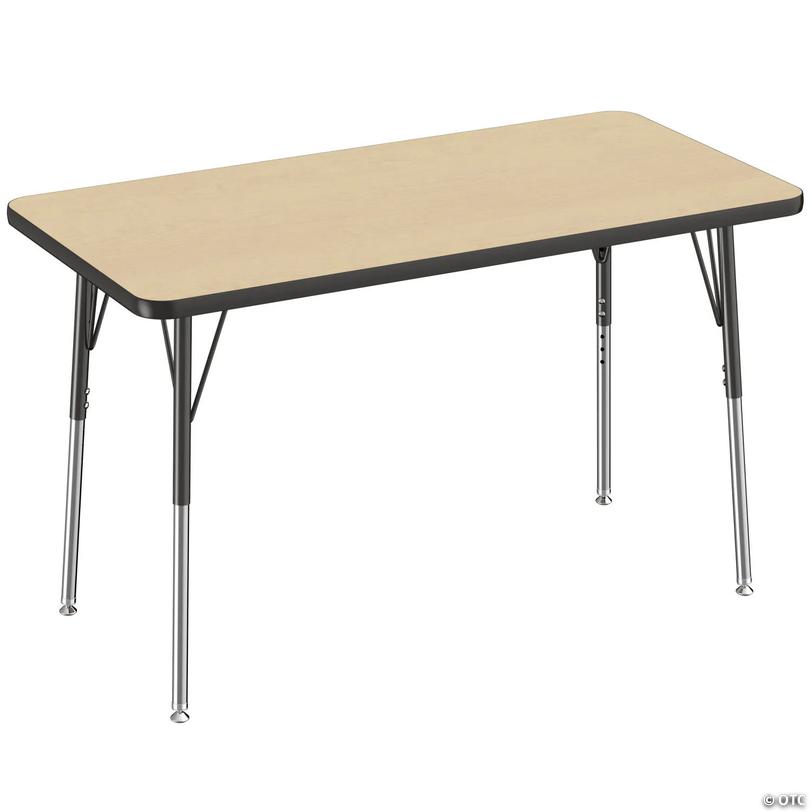 24" x 48" Rectangle T-Mold Activity Table with Adjustable Standard Swivel Glide Legs - Maple/Black Image