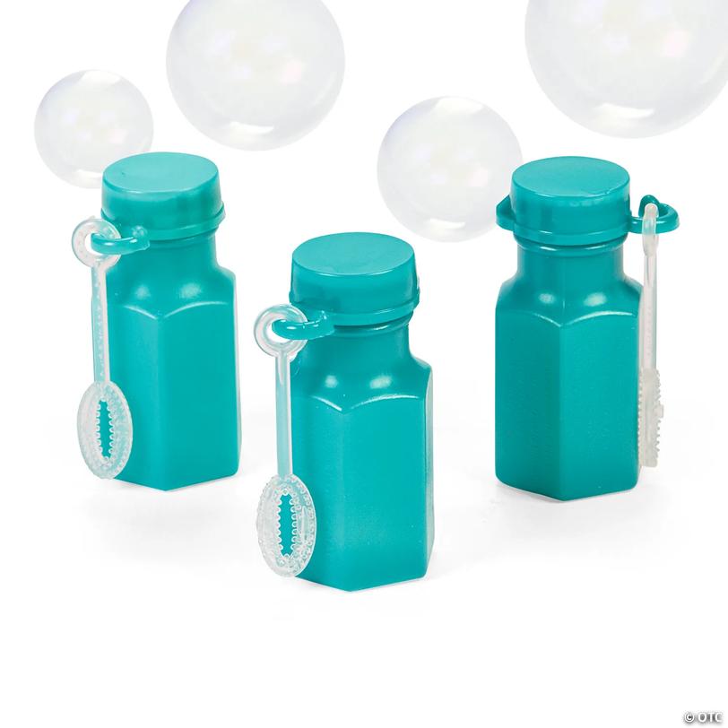 Bulk 40 Pc. Mini Hexagon Teal Bubble Bottles Image