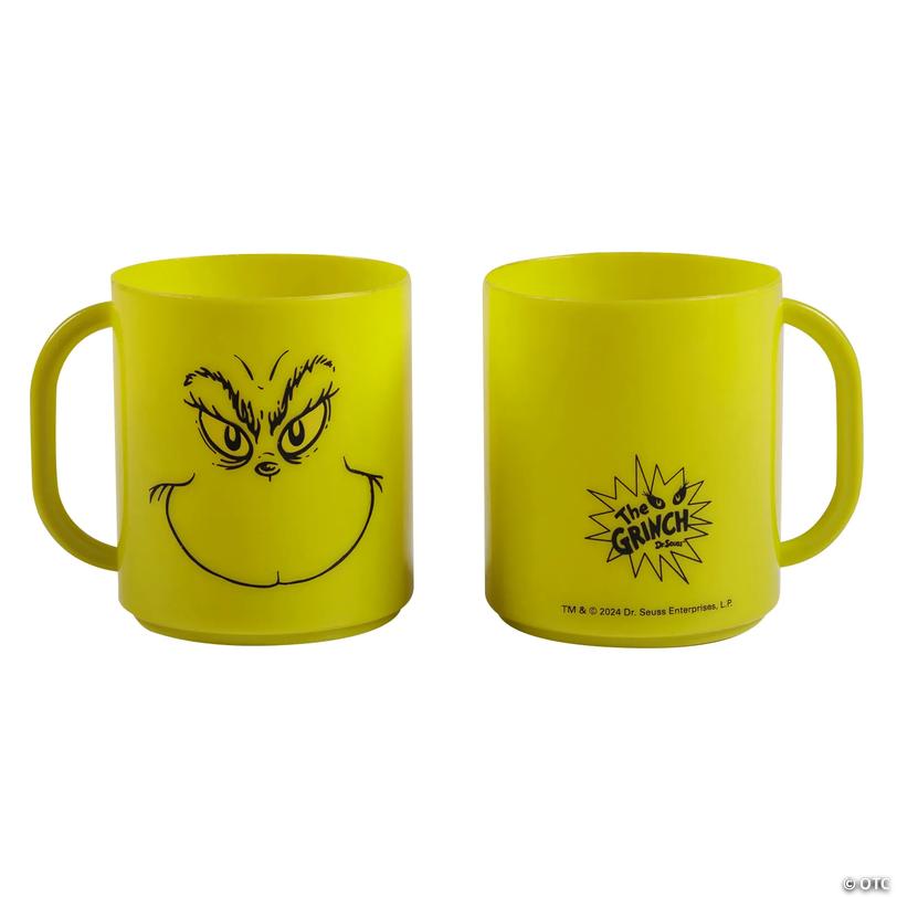 8 oz. Dr. Seuss&amp;#8482; The Grinch Face Green Plastic Mugs - 12 Pc. Image