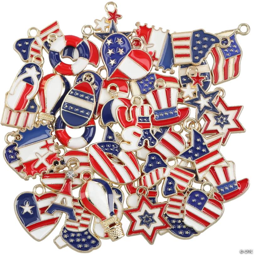 1/4" &amp;#8211; 1/2" Patriotic Tri-Color Stars &amp; Stripes Enamel Charm Set &amp;#8211; 40 Pc. Image