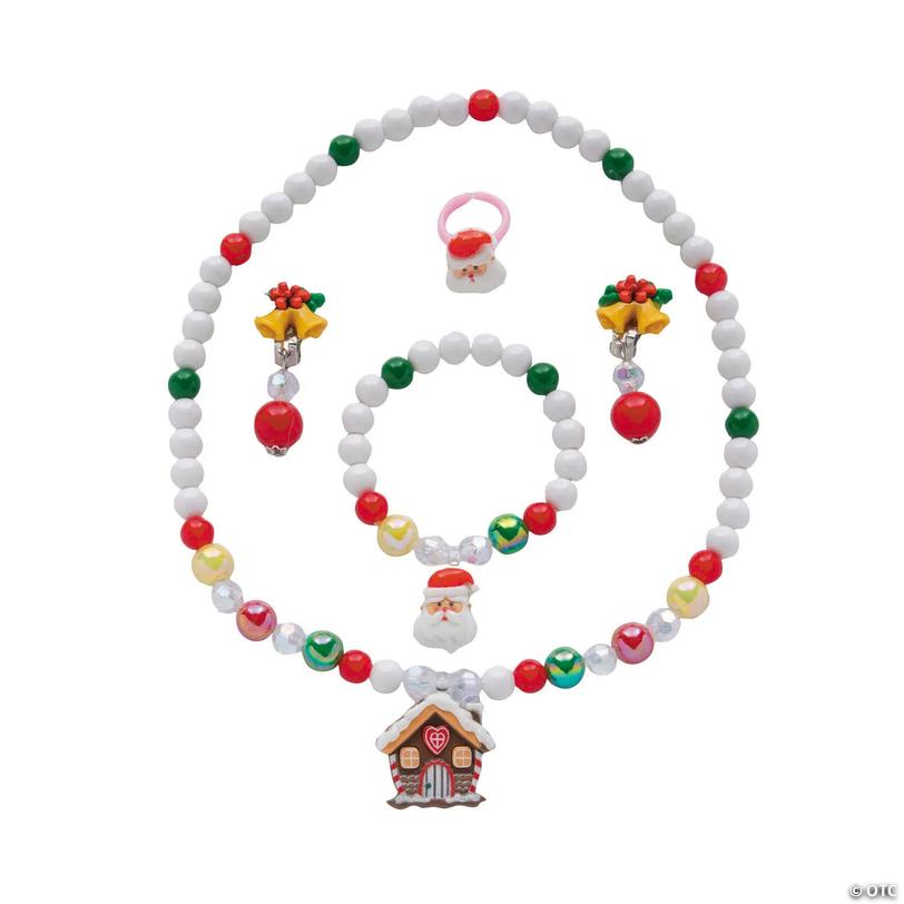 Gingerbread House Acrylic Beaded Christmas Jewelry Set Image