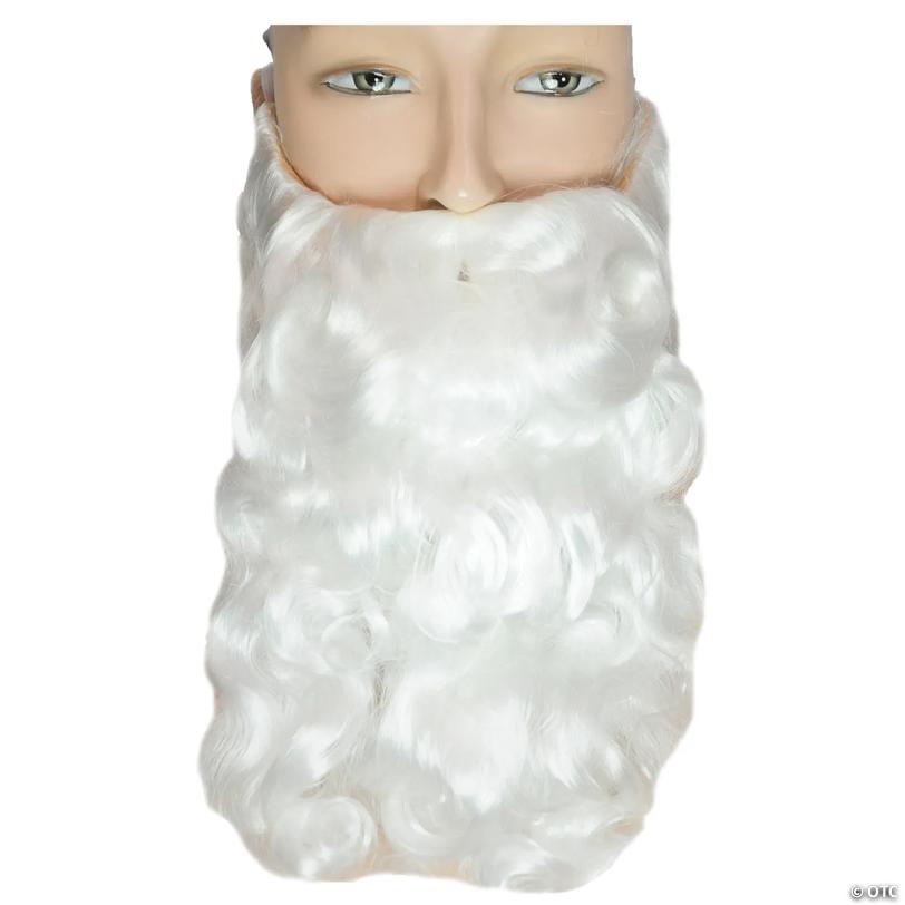 Long Curly Santa Beard with Attached Mustache - White Image