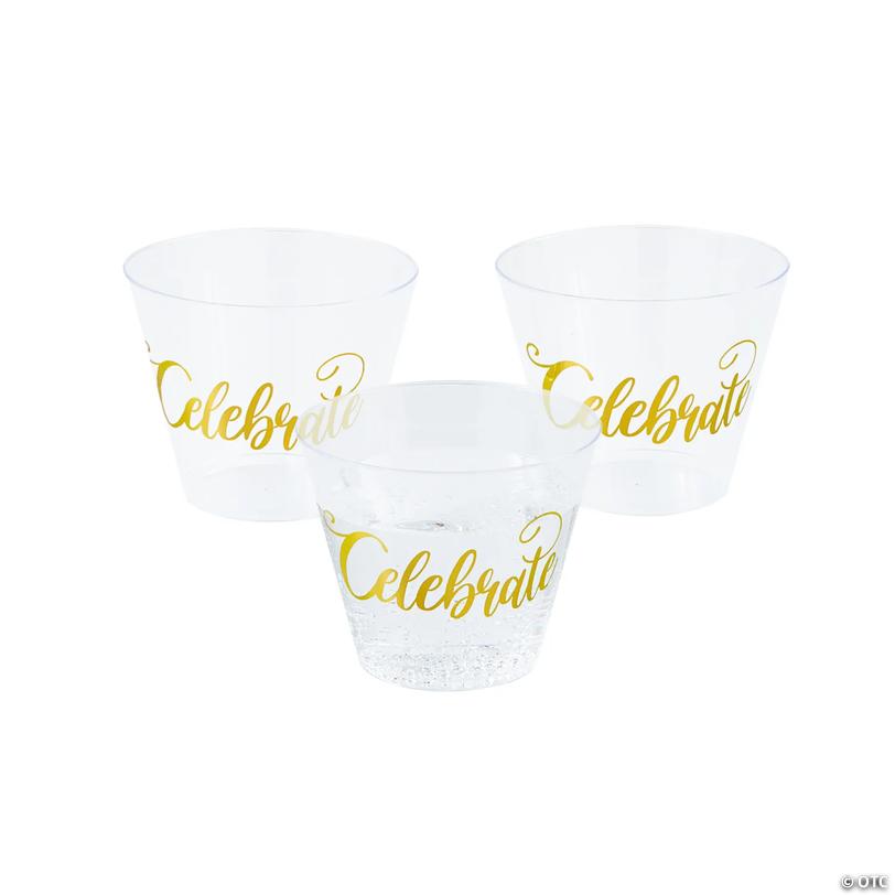 Bulk  50 Ct. Gold Celebrate Clear Plastic Cups Image