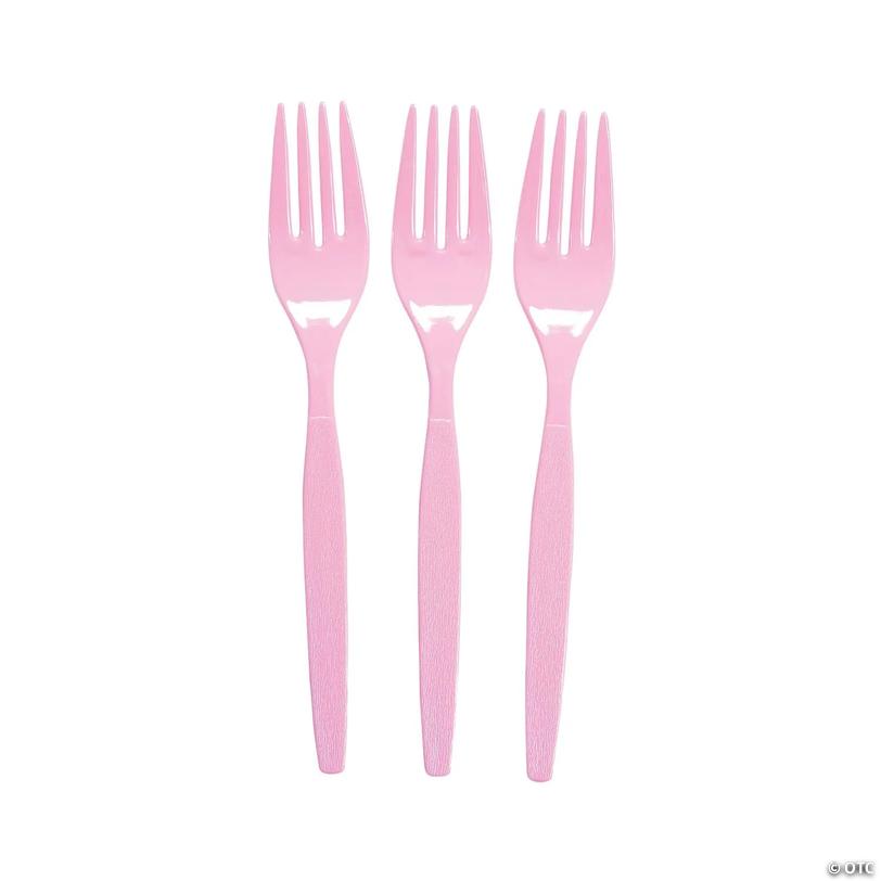 6 1/2" Bulk 50 Ct. Candy Pink Disposable Plastic Forks Image