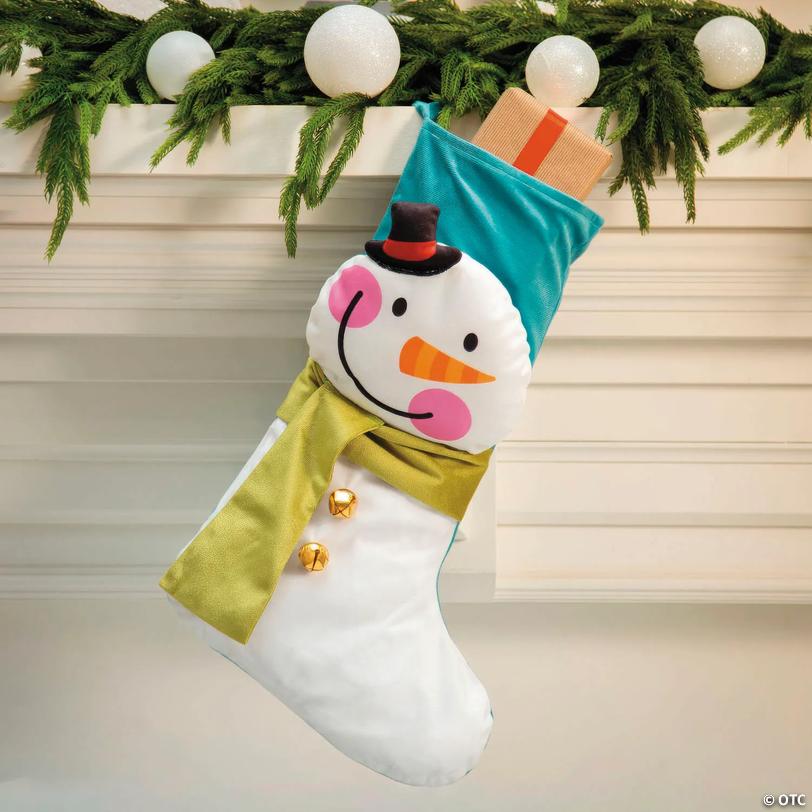 12" x 20 1/2" Cozy, Merry &amp; Bright Snowman Polyester Christmas Stocking with Jingle Bells Image