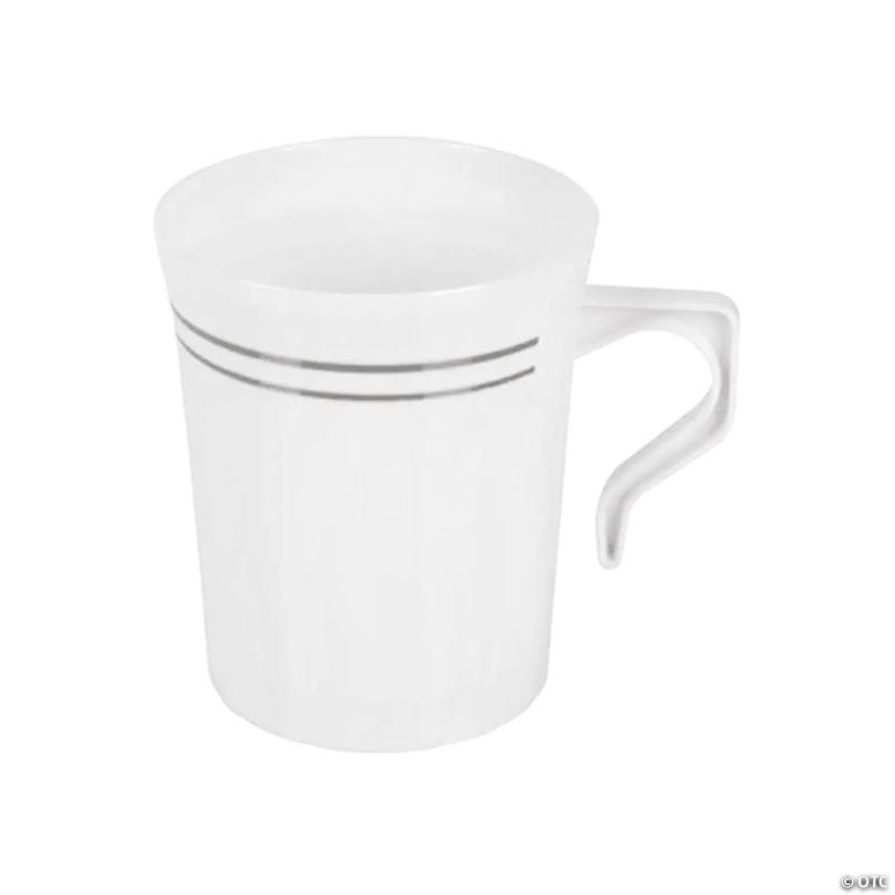 8 oz. White with Silver Edge Rim Round Plastic Coffee Mugs (60 Mugs ...