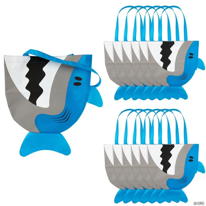 13 1/2" x 13" Large Shark Nonwoven Tote Bags - 12 Pc. Image