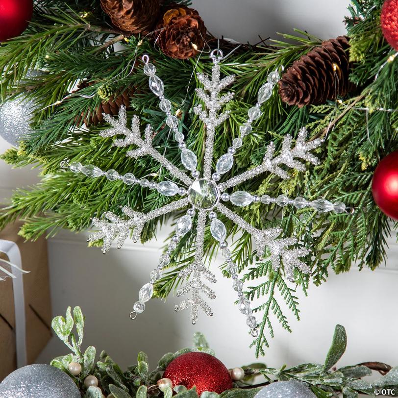Silver Beaded Hanging Metal Snowflake Decoration Image