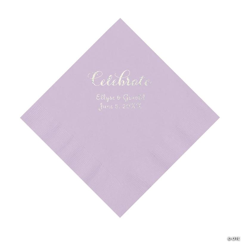 6 1/2" Bulk 50 Ct. Personalized Celebrate Lilac Luncheon Napkins with Silver Foil Image
