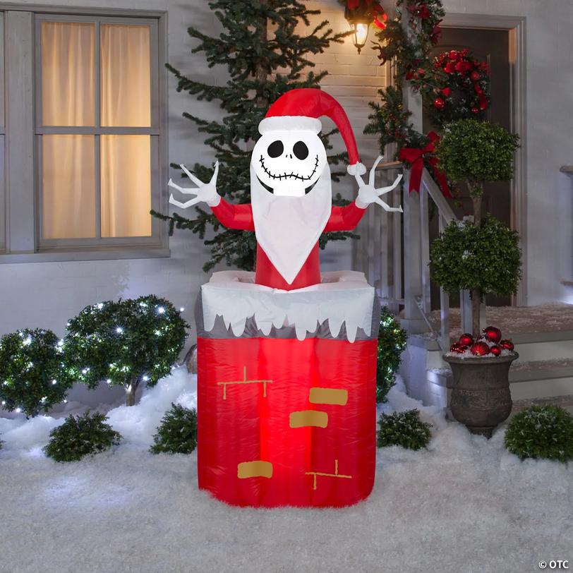 5 Ft. 6" Airblown&amp;#174; Inflatable Light-Up The Nightmare Before Christmas&amp;#8482; Animated Jack Skellington in Chimney Decoration Image
