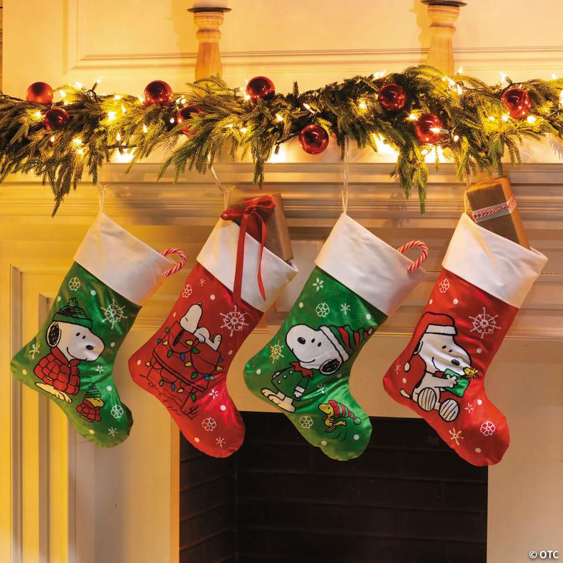 Peanuts<sup>&amp;#174;</sup> Snoopy &amp; Woodstock Polyester Christmas Stockings - 4 pc Image