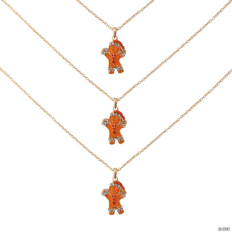 Gingerbread Man Christmas Metal Necklaces - 3 pc Image