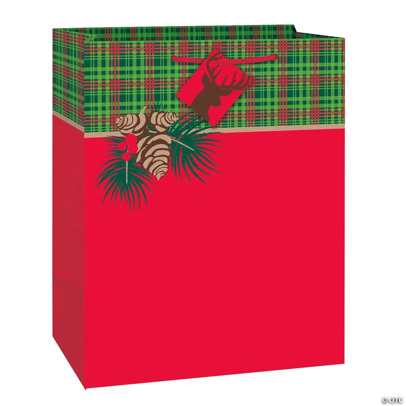 Large Tartan Plaid Red &amp; Green Christmas Gift Bags with Tags - 12 pc Image
