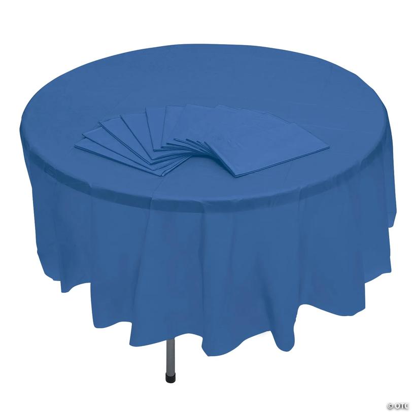 82" Bulk 12 Pc. Navy Blue Banquet-Style Disposable Round Plastic Tablecloths Image