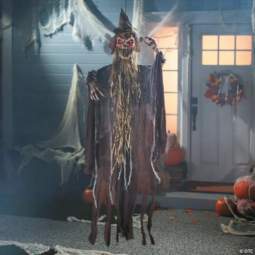 Light-Up Brown Reaper with Hat Hanging Halloween Decoration - 5 ft Image