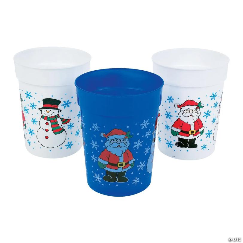 Holiday Snowman &amp; Santa Claus Cups - 10 oz, 12 ct Image