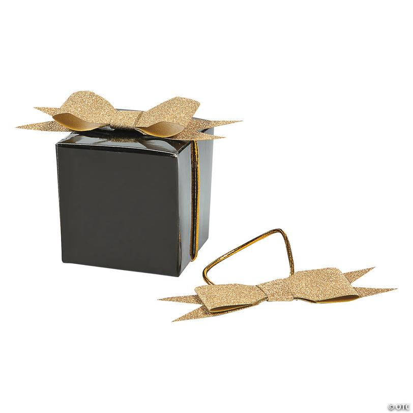 Pre-Tied Elastic Gold Glitter Bows - 24 Pc. Image