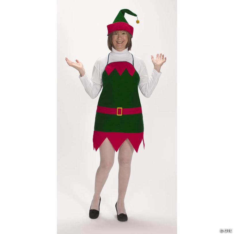 Elf Christmas Apron &amp; Hat Set for Adults Image